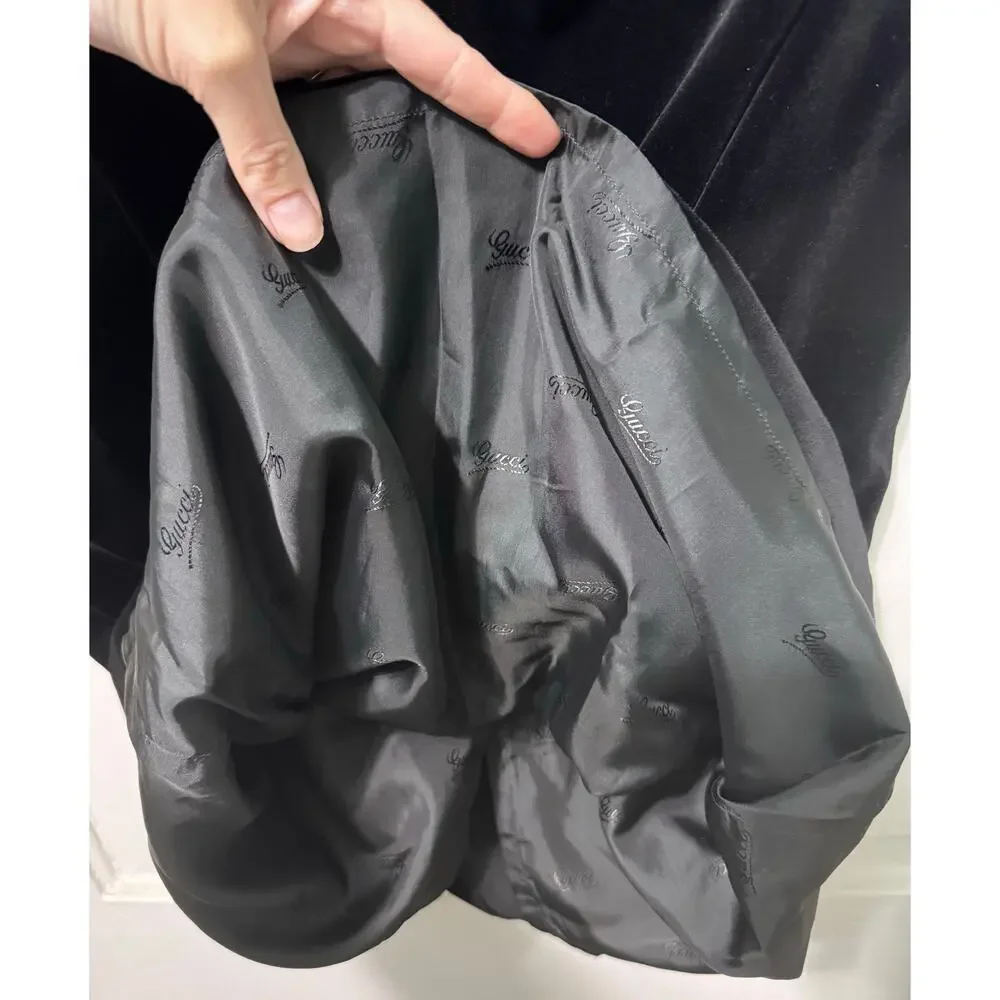 Vintage Auth. Gucci Black Velvet Midi Pencil Skirt Size 46/M - Picture 9 of 9